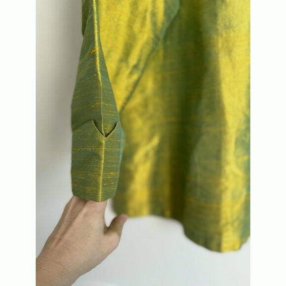 Anu Women Silk Chartreuse Blazer Jacket Large 3/4 Sleeve Luxe Statement Chic - Picture 5 of 8